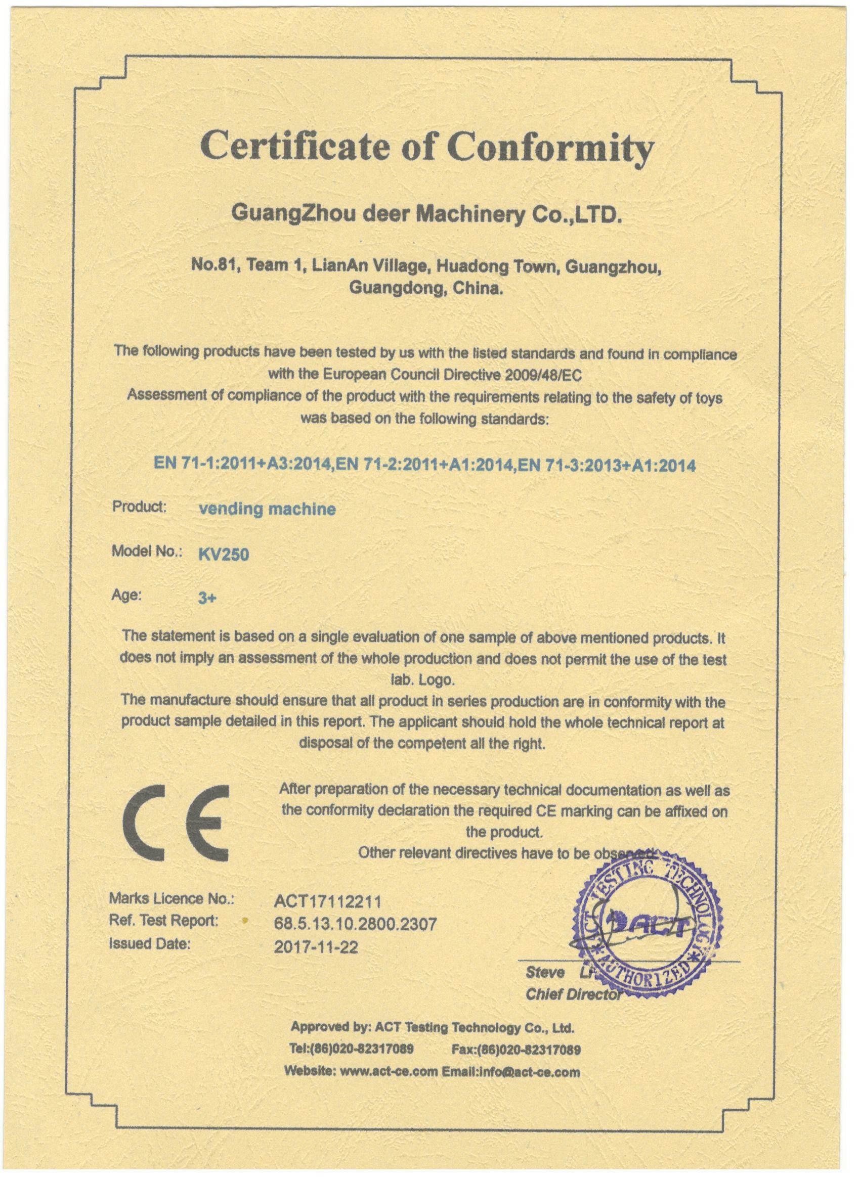 الصين Guangzhou Deer Machinery Co., Ltd. الشهادات